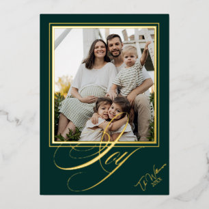 Elegant Dark Green and Gold Christmas Script Photo