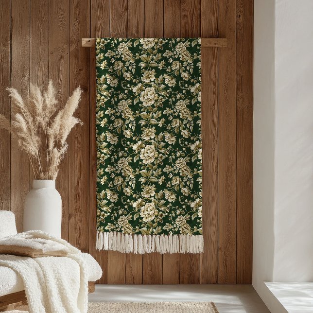 Elegant Dark Green and Gold Flowers Blanket (Elegant Dark Green and Gold Flowers Blanket)
