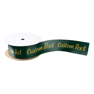 Elegant Dark Green and Gold Script Text Template Satin Ribbon