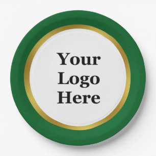 Elegant Dark Green and Gold Your Logo Here Paper Plate