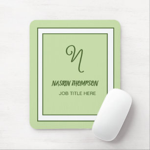 Elegant Dark Green Border Script Monogram Mouse Pad
