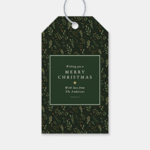 Elegant Dark Green Botanical Merry Christmas Gift Tags