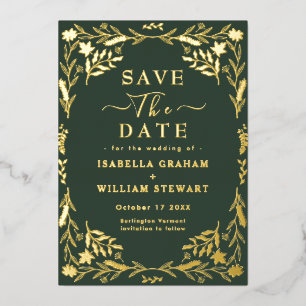 Elegant Dark Green Chic Boho Save The Date