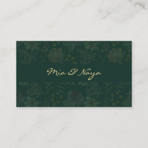 Elegant Dark Green Floral Gold Script Luxury Business Card