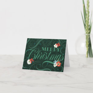 Elegant Dark Green Floral Merry Christmas Holiday Card