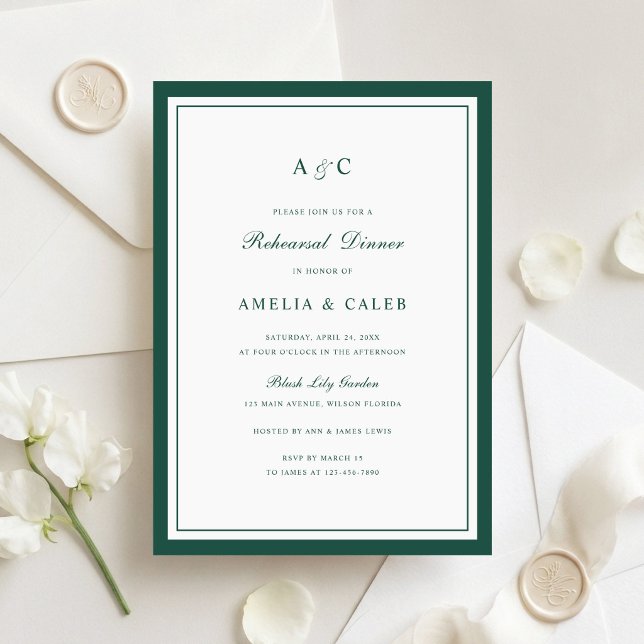 Elegant Dark Green Frame Rehearsal Dinner Wedding Invitation (Creator Uploaded)