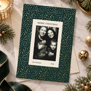 Elegant Dark Green Gold Foil Dot Christmas Photo