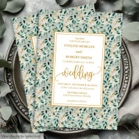 Elegant Dark Green Gold Foliage Wedding Invitation