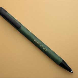 Elegant Dark Green & Gold Script Name Monogram Black Ink Pen