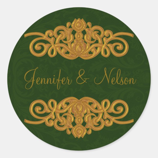 Elegant Dark Green & Gold Wedding Envelope Seal (Front)