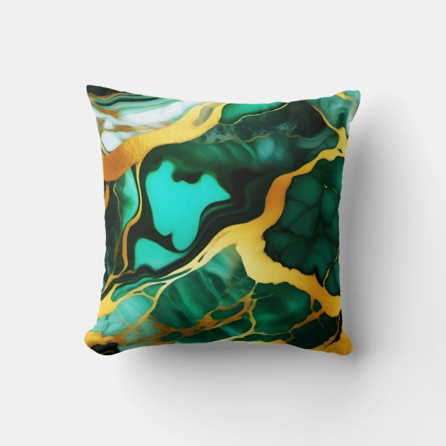 Elegant dark green golden yellow Faux Marble  Cushion (Front)