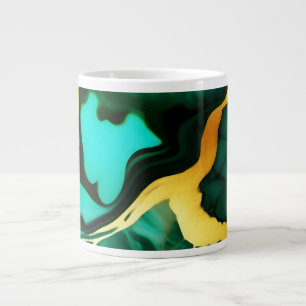 Elegant dark green golden yellow Faux Marble Large Coffee Mug