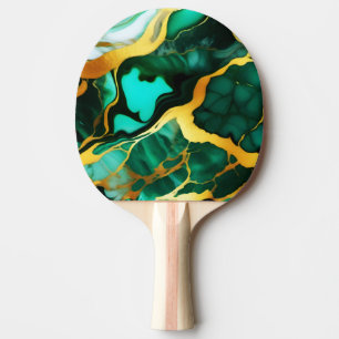 Elegant dark green golden yellow Faux Marble Ping Pong Paddle