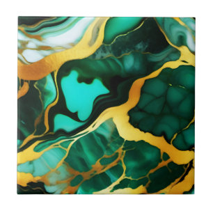 Elegant dark green golden yellow Faux Marble  Tile