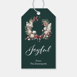 Elegant Dark Green Joyful Script Holiday Gift Tags