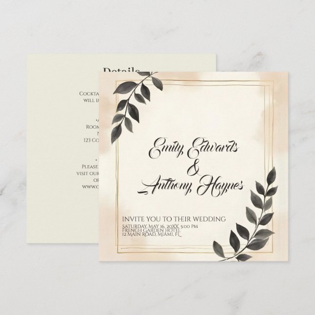 Elegant Dark Green Leaf Wedding Invitation (Front/Back)