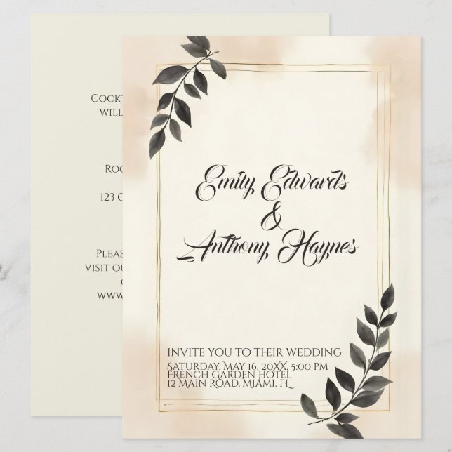 Elegant Dark Green Leaf Wedding Invitation (Front/Back)