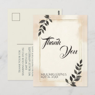 Elegant Dark Green Leaf Wedding Thank You Card