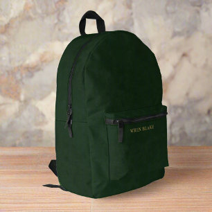 Elegant Dark Green Leather Texture & Gold Script Printed Backpack