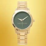 Elegant Dark Green Leather Texture & Gold Script Watch<br><div class="desc">An elegant watch featuring a dark green leather texture strap with gold script accents. This sophisticated design combines luxury and style,  offering a timeless accessory that adds a touch of refinement to any outfit.</div>