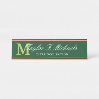 Elegant Dark Green Lime Monogram & Name Desk Name Plate