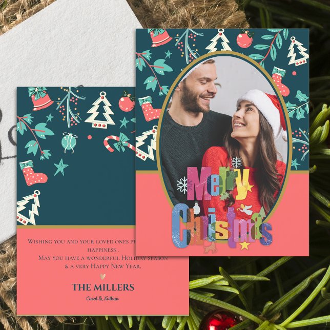 Elegant Dark Green Merry Christmas Photo Greeting Postcard (Elegant Dark Green Merry Christmas Photo Greeting Postcard)