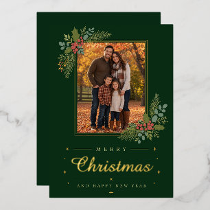 Elegant Dark Green Merry Christmas Photo Holiday