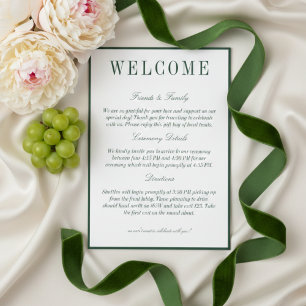 Elegant Dark Green Minimalist Wedding Welcome Programme