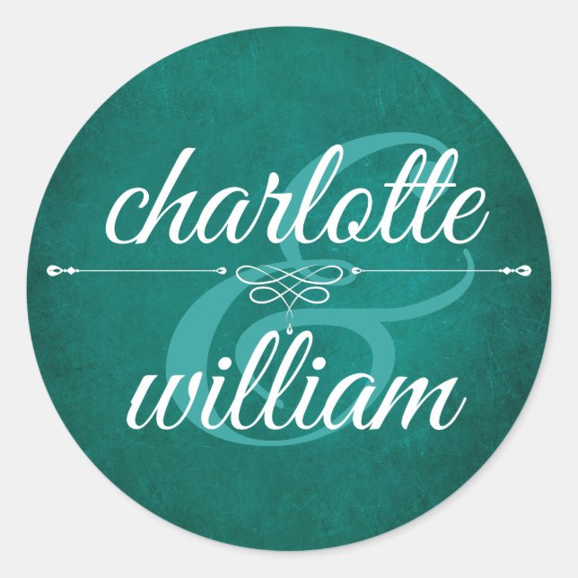 Elegant Dark Green modern Wedding design Classic Round Sticker (Front)