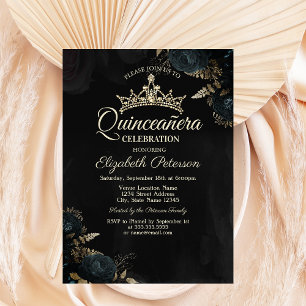 Elegant Dark Green Roses Gothic Quinceañera  Invitation