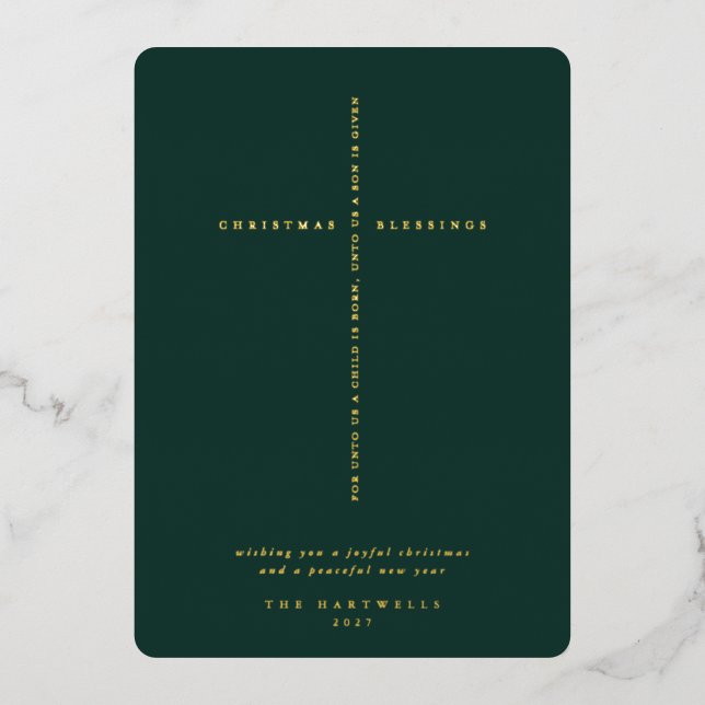 Elegant Dark Green Scripture Cross (Front)
