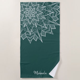 Elegant Dark Green Teal Summer Floral Beach Towel