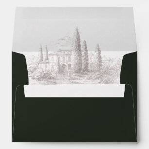 Elegant Dark Green Vintage Estate Illustration Envelope