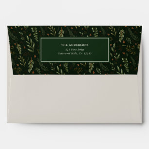 Elegant Dark Green Watercolor Botanical Envelope