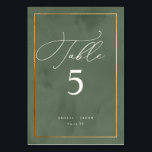 Elegant Dark Green Watercolor Wedding Script Table Number<br><div class="desc">Elevate your reception with our table numbers. A dark green watercolor background,  enhanced by a faux gold foil border,  sets the stage for the chic script typography of "Table."</div>