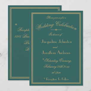 Elegant Dark Green Wedding Gold Script Names Date Invitation