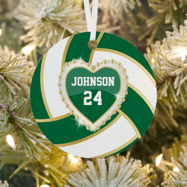 Elegant Dark Green, White and Gold Volleyball Metal Tree Decoration (Insitu)