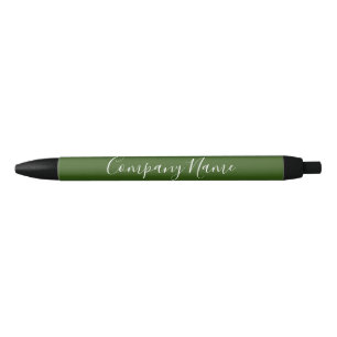 Elegant Dark Green White Script Company Name Phone Black Ink Pen