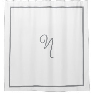 Elegant Dark Grey Border Script Monogram Shower Curtain