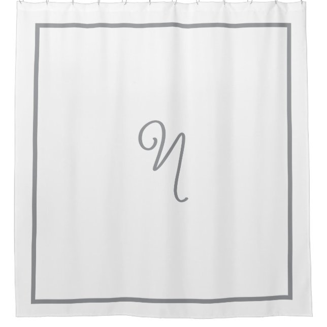 Elegant Dark Grey Border Script Monogram Shower Curtain (Front)