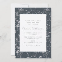 Elegant Dark Grey Botanical Flowers Baby Shower
