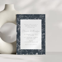 Elegant Dark Grey Botanical Flowers Bridal Shower