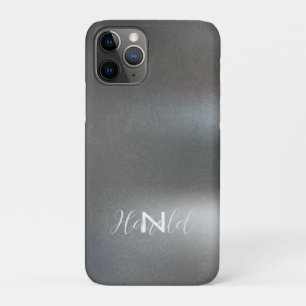 Elegant Dark Grey Brushed Metal Monogram Name Case-Mate iPhone Case