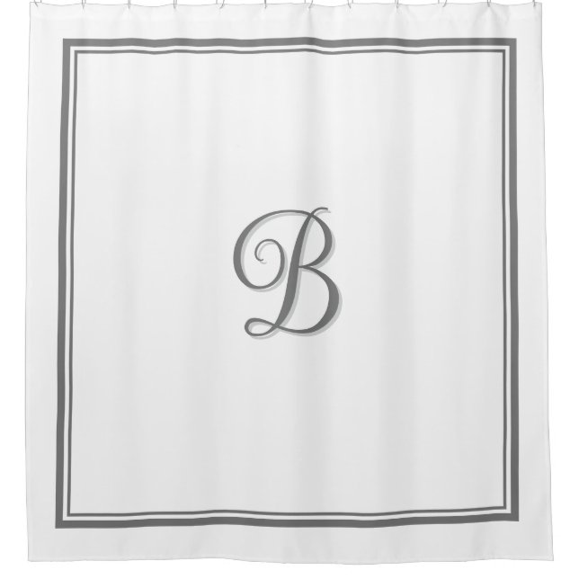 Elegant Dark Grey Double Border Script Monogram Shower Curtain (Front)