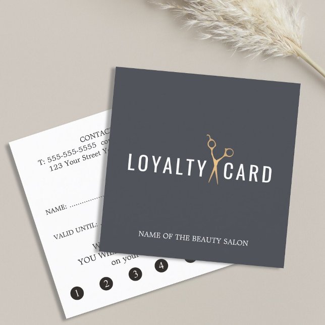 Elegant Dark Grey Faux Golden Scissors Loyalty Card (Creator Uploaded)