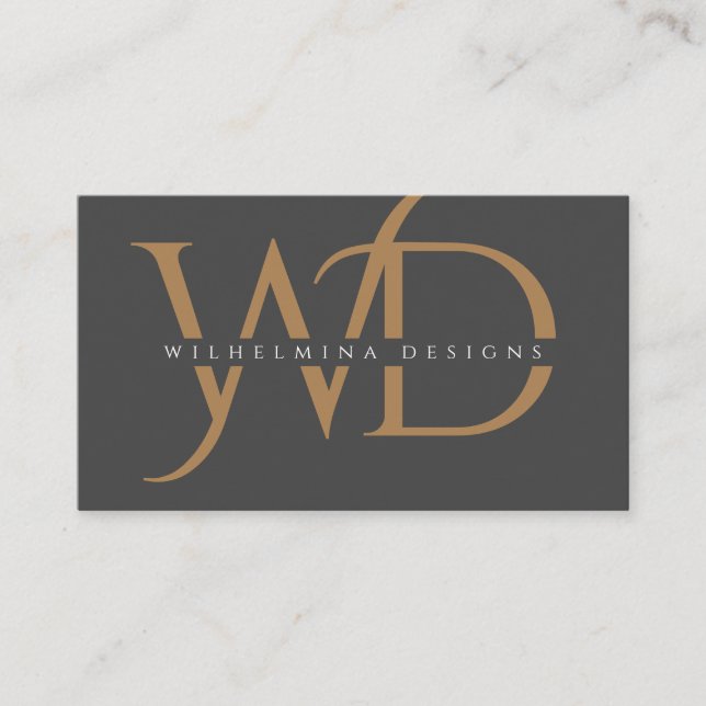 Elegant Dark Grey Gold Monogram Luxury Minimalist Business Card (Front)
