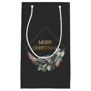 Elegant Dark Grey Merry Christmas Small Gift Bag