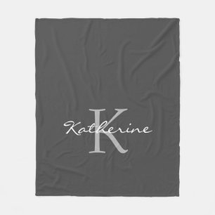 Elegant Dark Grey Script Monogram Personalised Fleece Blanket