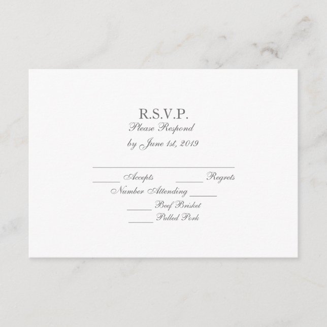 Elegant Dark Grey White Formal Wedding RSVP Cards (Front)