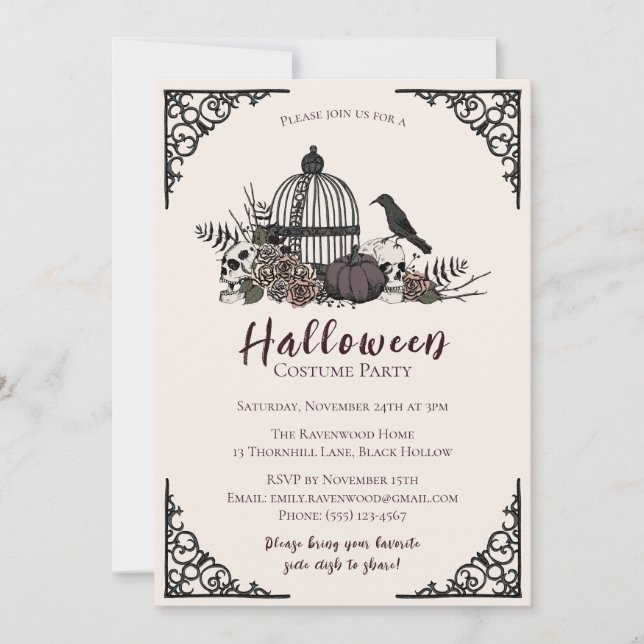 Elegant Dark Halloween Adult Costume Party Invitation (Front)